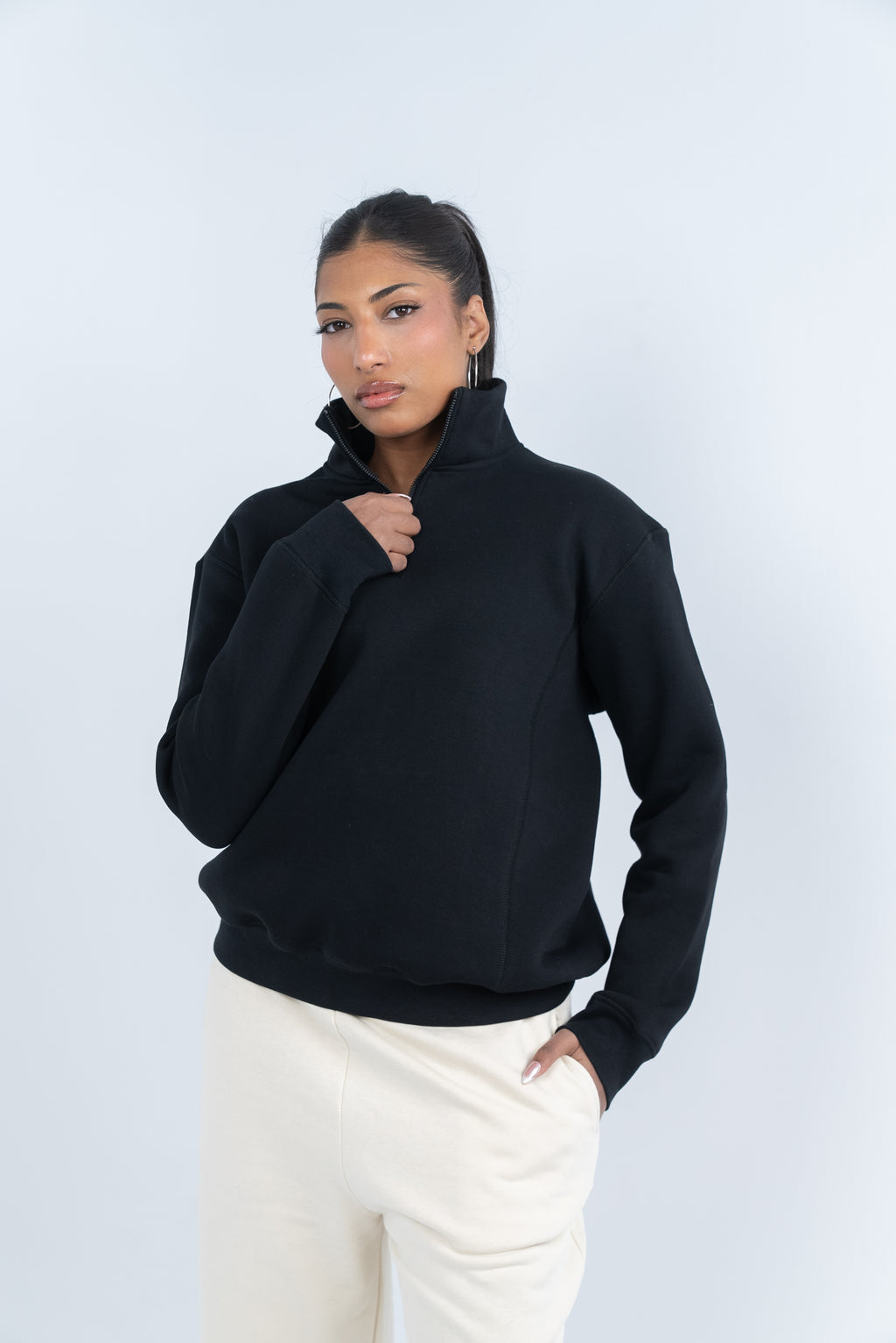 Oversize Quarter-Zip black