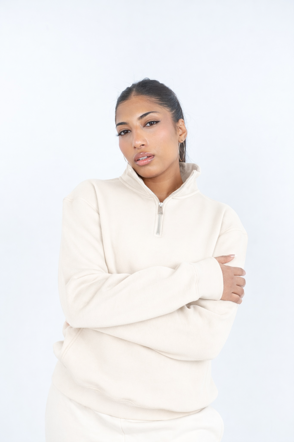 Oversize Quarter-Zip Light beige