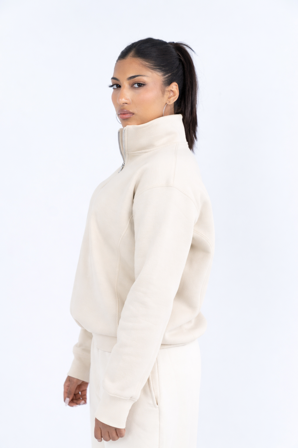 Oversize Quarter-Zip Light beige