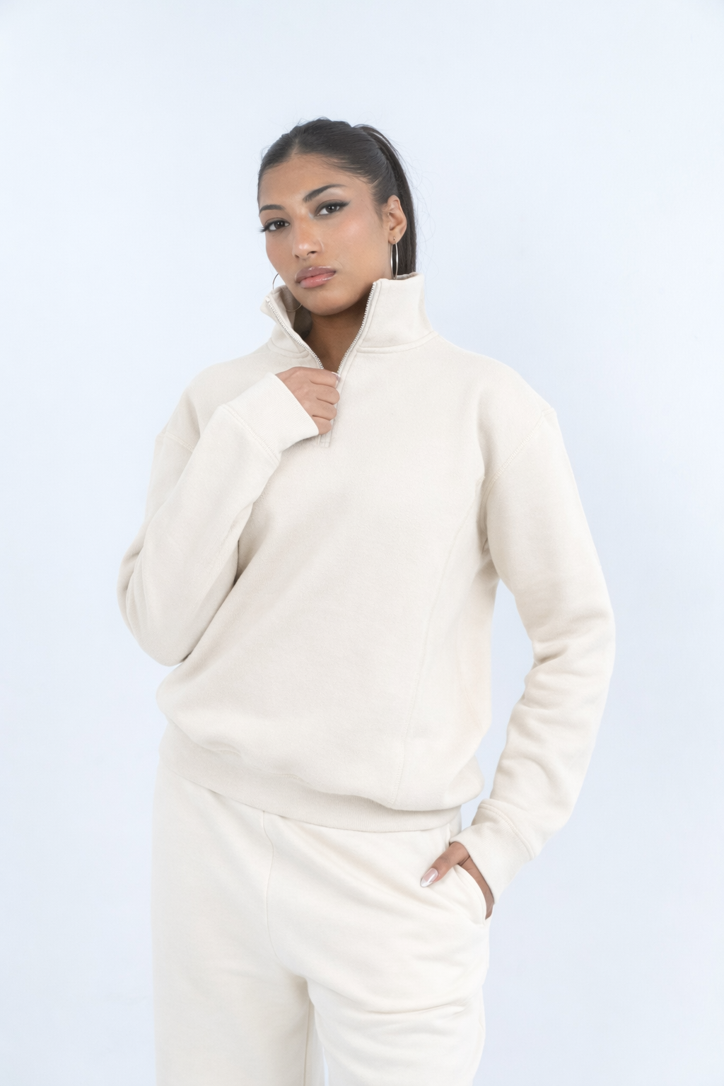 Oversize Quarter-Zip Light beige